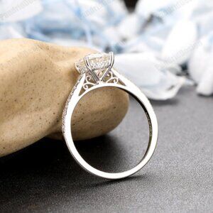 Vintage Hidden Halo Moissanite 1.25CT Round 7mm Ring, 18k Solid White Gold Metal